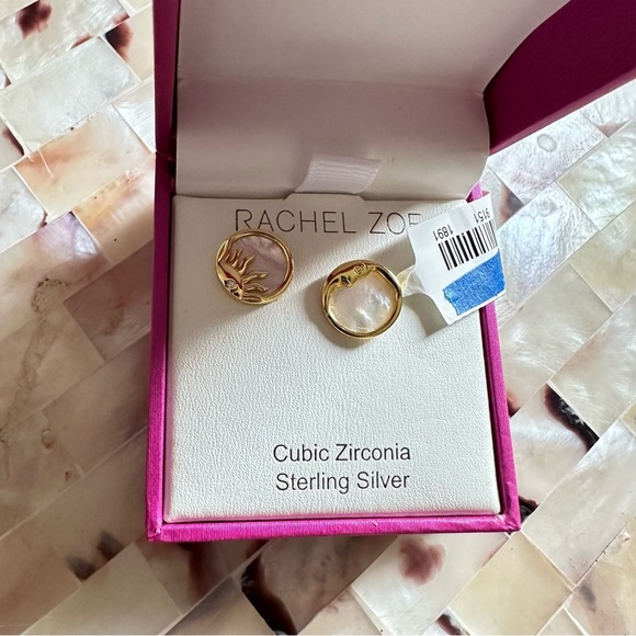 NWT Rachel Zoe Moon & Sun Earrings Cubic Zirconia Sterling Silver - Picture 1 of 4